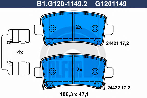 Galfer B1.G120-1149.2 Гальмівні колодки, комплект B1G12011492: Приваблива ціна - Купити в Україні на EXIST.UA!