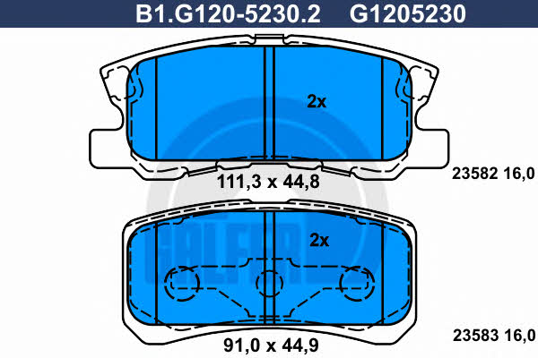 Galfer B1.G120-5230.2 Гальмівні колодки, комплект B1G12052302: Купити в Україні - Добра ціна на EXIST.UA!
