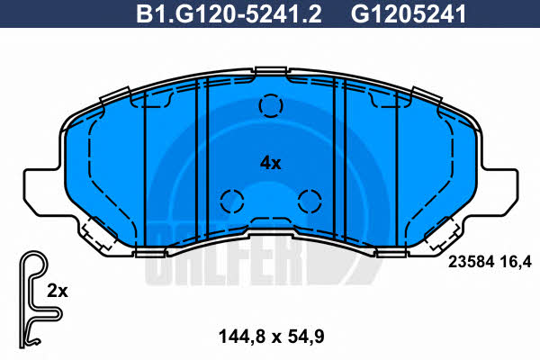 Galfer B1.G120-5241.2 Гальмівні колодки, комплект B1G12052412: Купити в Україні - Добра ціна на EXIST.UA!