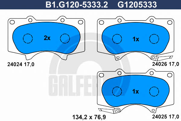 Galfer B1.G120-5333.2 Гальмівні колодки, комплект B1G12053332: Приваблива ціна - Купити в Україні на EXIST.UA!