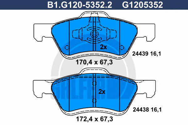 Galfer B1.G120-5352.2 Гальмівні колодки, комплект B1G12053522: Приваблива ціна - Купити в Україні на EXIST.UA!