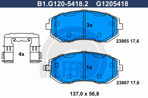 Galfer B1.G120-5418.2 Гальмівні колодки, комплект B1G12054182: Купити в Україні - Добра ціна на EXIST.UA!