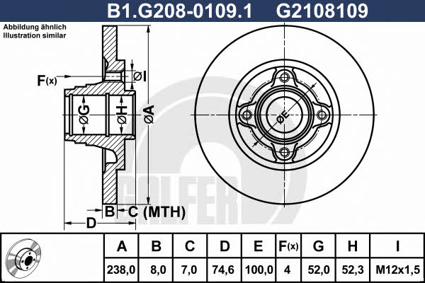 Galfer B1.G208-0109.1 Диск гальмівний задній невентильований B1G20801091: Купити в Україні - Добра ціна на EXIST.UA!