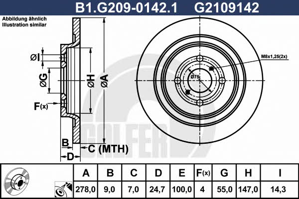 Galfer B1.G209-0142.1 Диск гальмівний задній невентильований B1G20901421: Купити в Україні - Добра ціна на EXIST.UA!