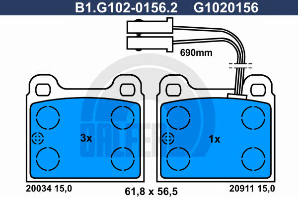 Galfer B1.G102-0156.2 Гальмівні колодки, комплект B1G10201562: Приваблива ціна - Купити в Україні на EXIST.UA!