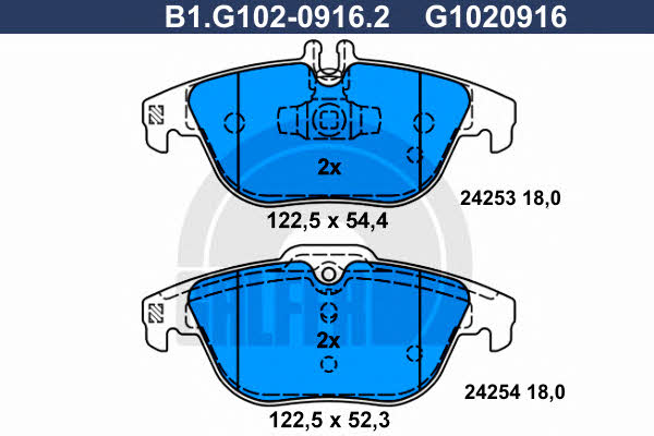 Galfer B1.G102-0916.2 Гальмівні колодки, комплект B1G10209162: Купити в Україні - Добра ціна на EXIST.UA!