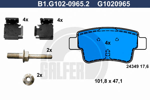 Galfer B1.G102-0965.2 Гальмівні колодки, комплект B1G10209652: Купити в Україні - Добра ціна на EXIST.UA!