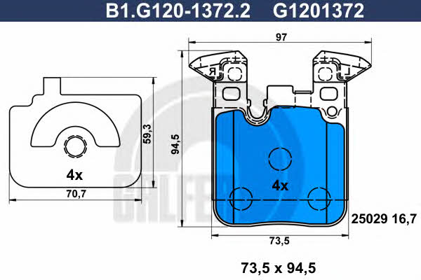 Galfer B1.G120-1372.2 Гальмівні колодки, комплект B1G12013722: Приваблива ціна - Купити в Україні на EXIST.UA!