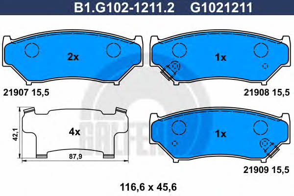 Galfer B1.G102-1211.2 Гальмівні колодки, комплект B1G10212112: Приваблива ціна - Купити в Україні на EXIST.UA!