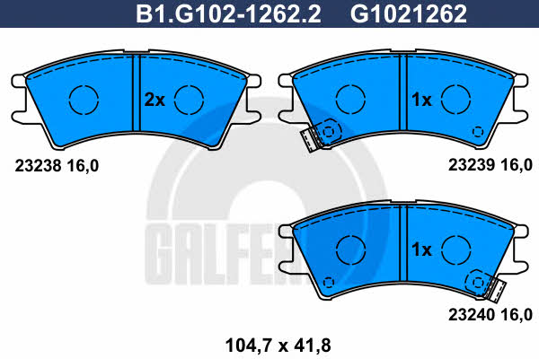 Galfer B1.G102-1262.2 Гальмівні колодки, комплект B1G10212622: Купити в Україні - Добра ціна на EXIST.UA!
