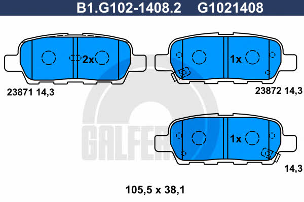 Galfer B1.G102-1408.2 Гальмівні колодки, комплект B1G10214082: Приваблива ціна - Купити в Україні на EXIST.UA!