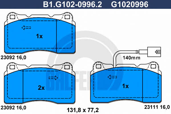 Galfer B1.G102-0996.2 Гальмівні колодки, комплект B1G10209962: Купити в Україні - Добра ціна на EXIST.UA!