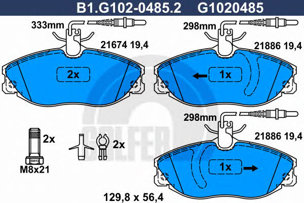 Galfer B1.G102-0485.2 Гальмівні колодки, комплект B1G10204852: Купити в Україні - Добра ціна на EXIST.UA!