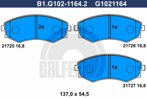 Galfer B1.G102-1164.2 Гальмівні колодки, комплект B1G10211642: Купити в Україні - Добра ціна на EXIST.UA!