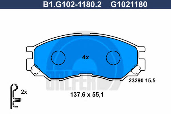Galfer B1.G102-1180.2 Гальмівні колодки, комплект B1G10211802: Купити в Україні - Добра ціна на EXIST.UA!
