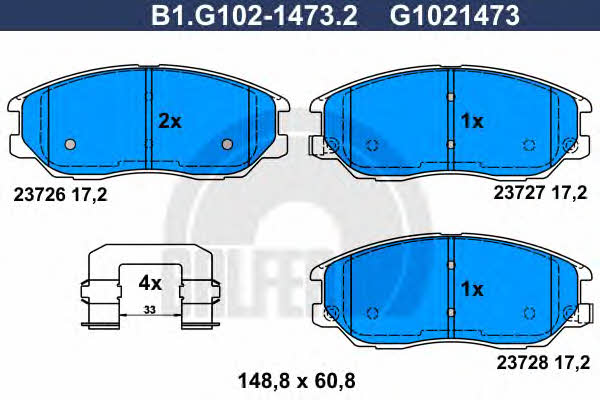 Galfer B1.G102-1473.2 Гальмівні колодки, комплект B1G10214732: Приваблива ціна - Купити в Україні на EXIST.UA!