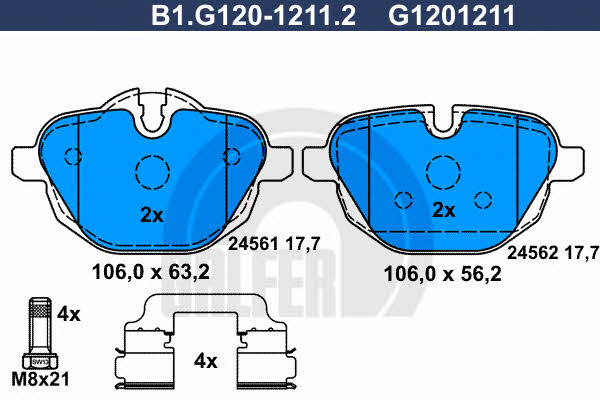Galfer B1.G120-1211.2 Гальмівні колодки, комплект B1G12012112: Купити в Україні - Добра ціна на EXIST.UA!