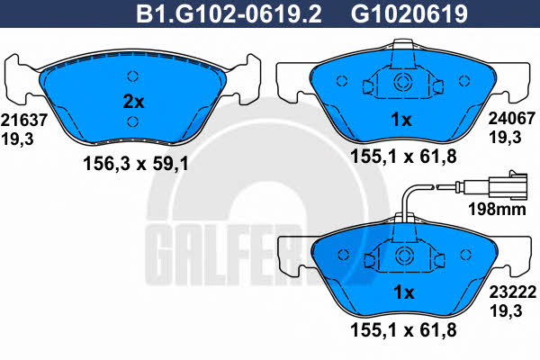 Galfer B1.G102-0619.2 Гальмівні колодки, комплект B1G10206192: Купити в Україні - Добра ціна на EXIST.UA!