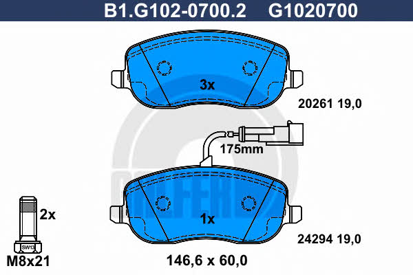 Galfer B1.G102-0700.2 Гальмівні колодки, комплект B1G10207002: Купити в Україні - Добра ціна на EXIST.UA!