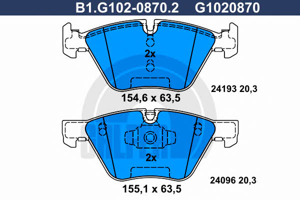 Galfer B1.G102-0870.2 Гальмівні колодки, комплект B1G10208702: Купити в Україні - Добра ціна на EXIST.UA!