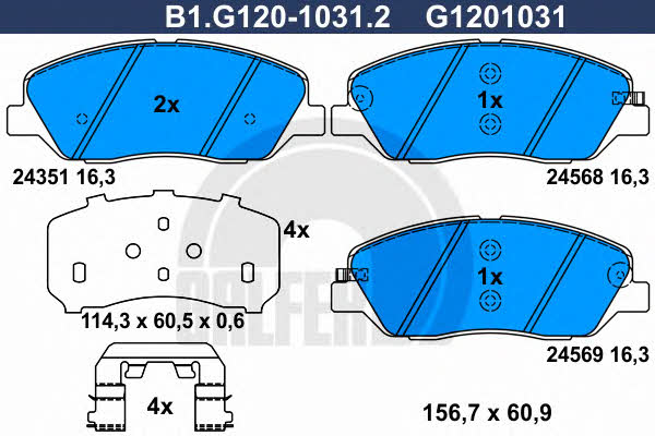 Galfer B1.G120-1031.2 Гальмівні колодки, комплект B1G12010312: Купити в Україні - Добра ціна на EXIST.UA!