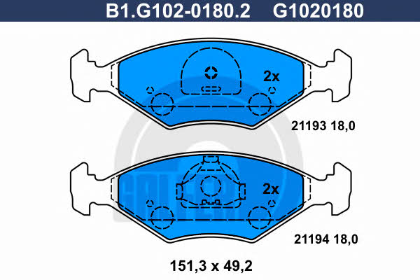 Galfer B1.G102-0180.2 Гальмівні колодки, комплект B1G10201802: Купити в Україні - Добра ціна на EXIST.UA!