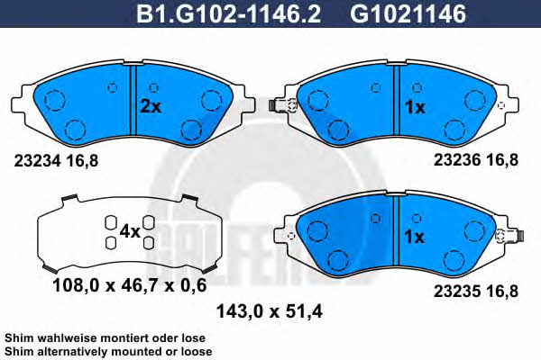 Galfer B1.G102-1146.2 Гальмівні колодки, комплект B1G10211462: Купити в Україні - Добра ціна на EXIST.UA!