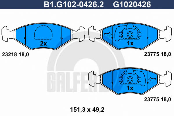 Galfer B1.G102-0426.2 Гальмівні колодки, комплект B1G10204262: Купити в Україні - Добра ціна на EXIST.UA!