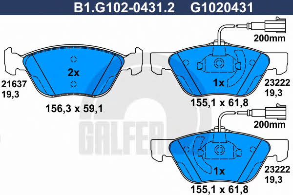 Galfer B1.G102-0431.2 Гальмівні колодки, комплект B1G10204312: Купити в Україні - Добра ціна на EXIST.UA!