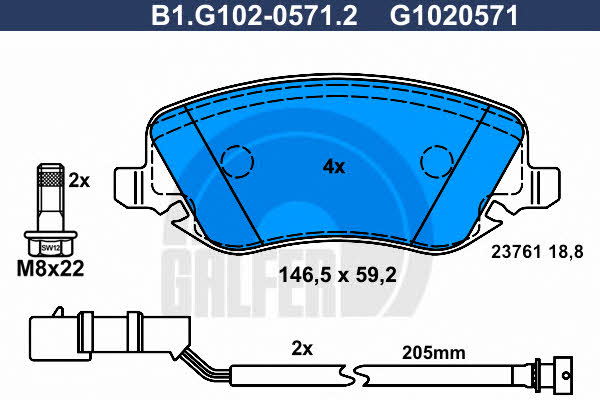 Galfer B1.G102-0571.2 Гальмівні колодки, комплект B1G10205712: Купити в Україні - Добра ціна на EXIST.UA!