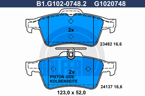 Galfer B1.G102-0748.2 Гальмівні колодки, комплект B1G10207482: Купити в Україні - Добра ціна на EXIST.UA!