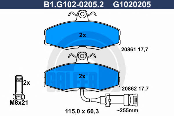 Galfer B1.G102-0205.2 Гальмівні колодки, комплект B1G10202052: Купити в Україні - Добра ціна на EXIST.UA!