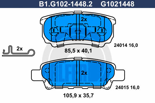 Galfer B1.G102-1448.2 Гальмівні колодки, комплект B1G10214482: Приваблива ціна - Купити в Україні на EXIST.UA!