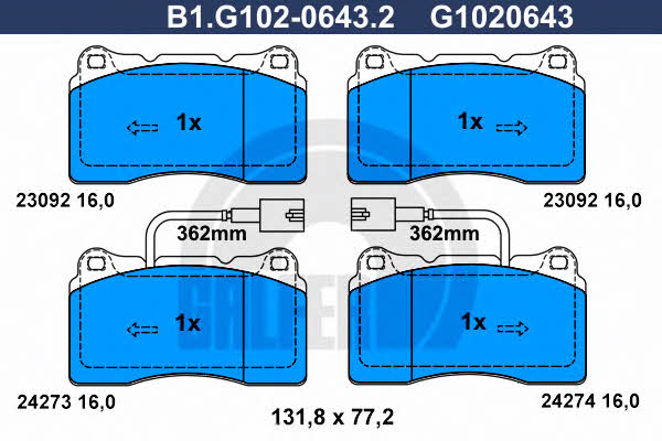 Galfer B1.G102-0643.2 Гальмівні колодки, комплект B1G10206432: Купити в Україні - Добра ціна на EXIST.UA!