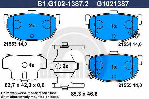 Galfer B1.G102-1387.2 Гальмівні колодки, комплект B1G10213872: Купити в Україні - Добра ціна на EXIST.UA!