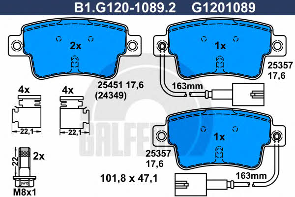Galfer B1.G120-1089.2 Гальмівні колодки, комплект B1G12010892: Купити в Україні - Добра ціна на EXIST.UA!
