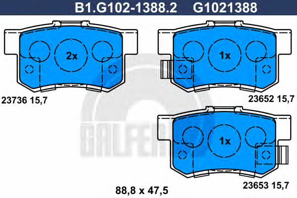 Galfer B1.G102-1388.2 Гальмівні колодки, комплект B1G10213882: Приваблива ціна - Купити в Україні на EXIST.UA!