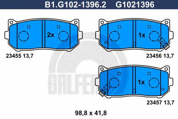 Galfer B1.G102-1396.2 Гальмівні колодки, комплект B1G10213962: Купити в Україні - Добра ціна на EXIST.UA!