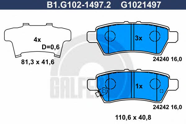 Galfer B1.G102-1497.2 Гальмівні колодки, комплект B1G10214972: Купити в Україні - Добра ціна на EXIST.UA!