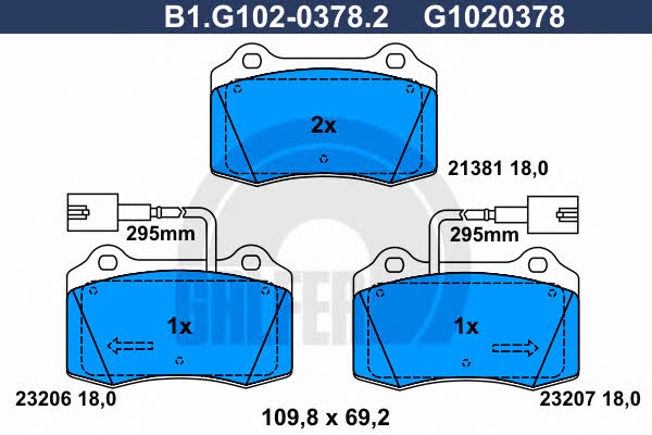Galfer B1.G102-0378.2 Гальмівні колодки, комплект B1G10203782: Купити в Україні - Добра ціна на EXIST.UA!