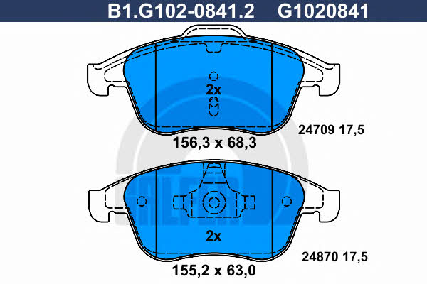 Galfer B1.G102-0841.2 Гальмівні колодки, комплект B1G10208412: Приваблива ціна - Купити в Україні на EXIST.UA!