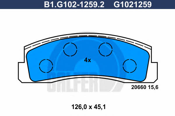 Galfer B1.G102-1259.2 Гальмівні колодки, комплект B1G10212592: Купити в Україні - Добра ціна на EXIST.UA!