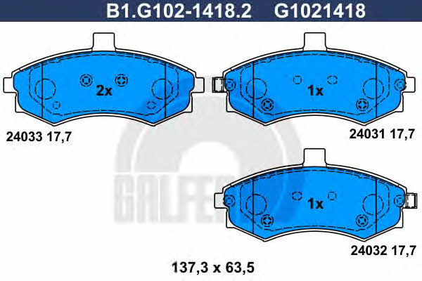 Galfer B1.G102-1418.2 Гальмівні колодки, комплект B1G10214182: Купити в Україні - Добра ціна на EXIST.UA!