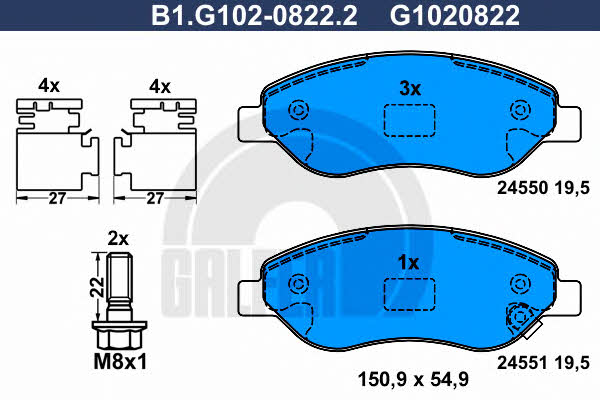 Galfer B1.G102-0822.2 Гальмівні колодки, комплект B1G10208222: Купити в Україні - Добра ціна на EXIST.UA!