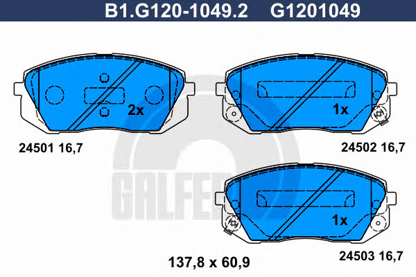 Galfer B1.G120-1049.2 Гальмівні колодки, комплект B1G12010492: Купити в Україні - Добра ціна на EXIST.UA!