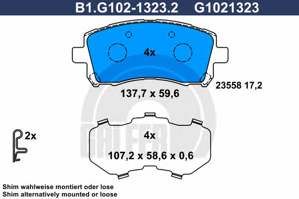 Galfer B1.G102-1323.2 Гальмівні колодки, комплект B1G10213232: Купити в Україні - Добра ціна на EXIST.UA!