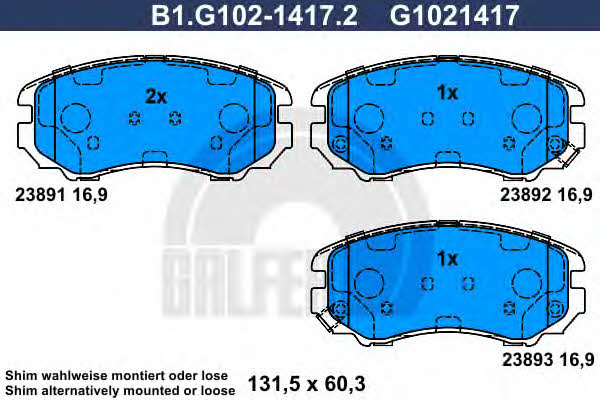 Galfer B1.G102-1417.2 Гальмівні колодки, комплект B1G10214172: Купити в Україні - Добра ціна на EXIST.UA!