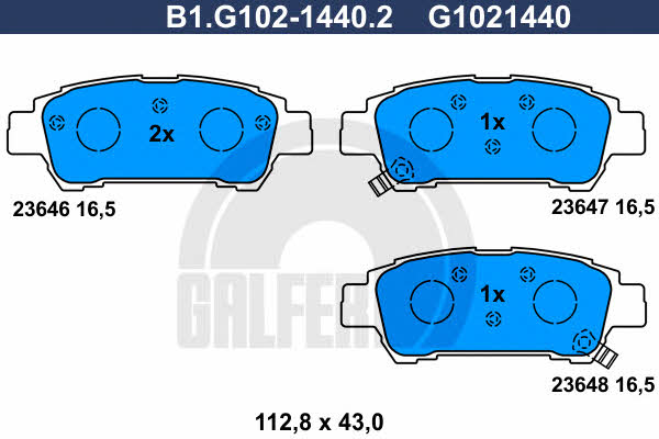 Galfer B1.G102-1440.2 Гальмівні колодки, комплект B1G10214402: Купити в Україні - Добра ціна на EXIST.UA!