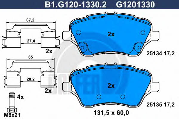 Galfer B1.G120-1330.2 Гальмівні колодки, комплект B1G12013302: Купити в Україні - Добра ціна на EXIST.UA!