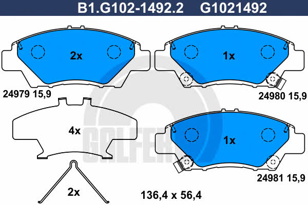 Galfer B1.G102-1492.2 Гальмівні колодки, комплект B1G10214922: Купити в Україні - Добра ціна на EXIST.UA!